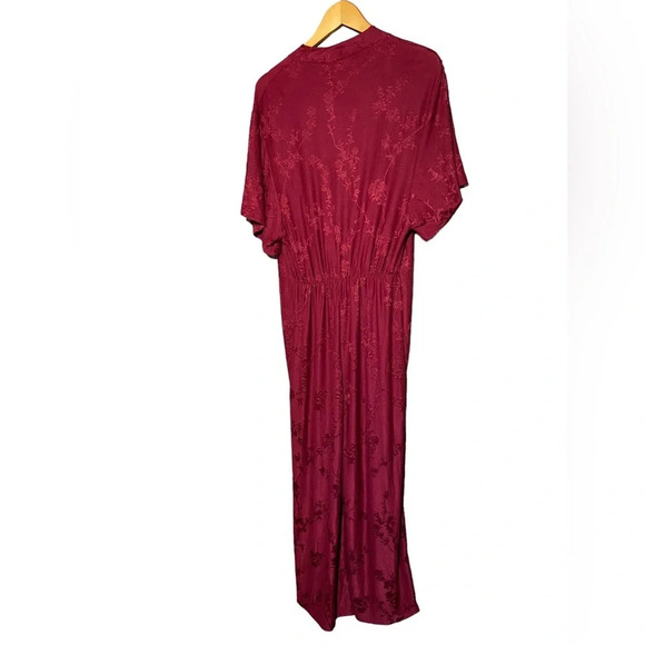 NWT ZARA RED BURGUNDY WIDE LEG FLORAL PRINT JACQUARD JUMPSUIT BELT SIZE SMALL - Picture 5 of 7